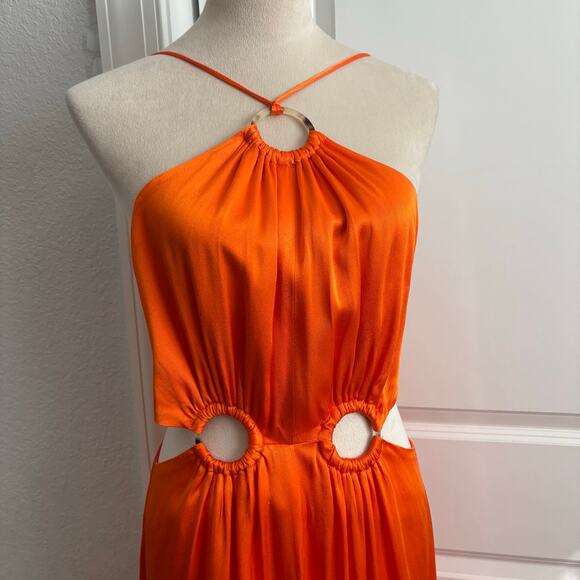 ELIATT Visitant Satin Maxi Dress in Papaya Orange Cut Out Maxi Sz S - Picture 7 of 16